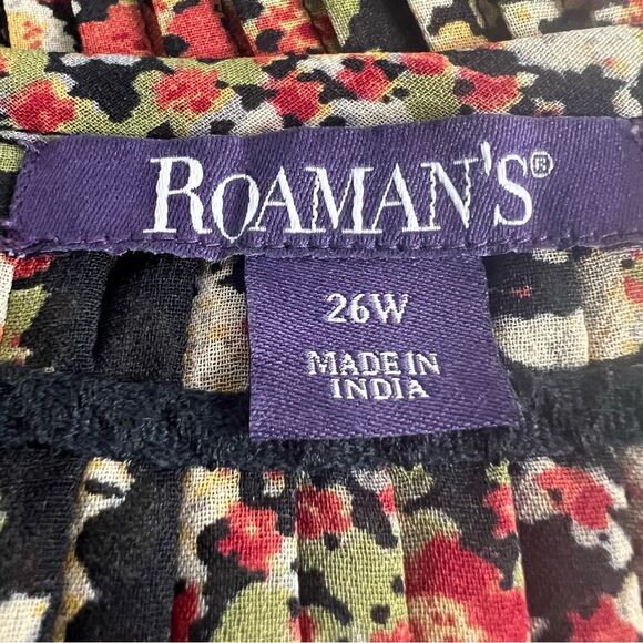 Roaman’s Floral Pleated Top Womens 26W Split Neck 3/4 Sleeve Lightweight Blouse - Picture 5 of 7